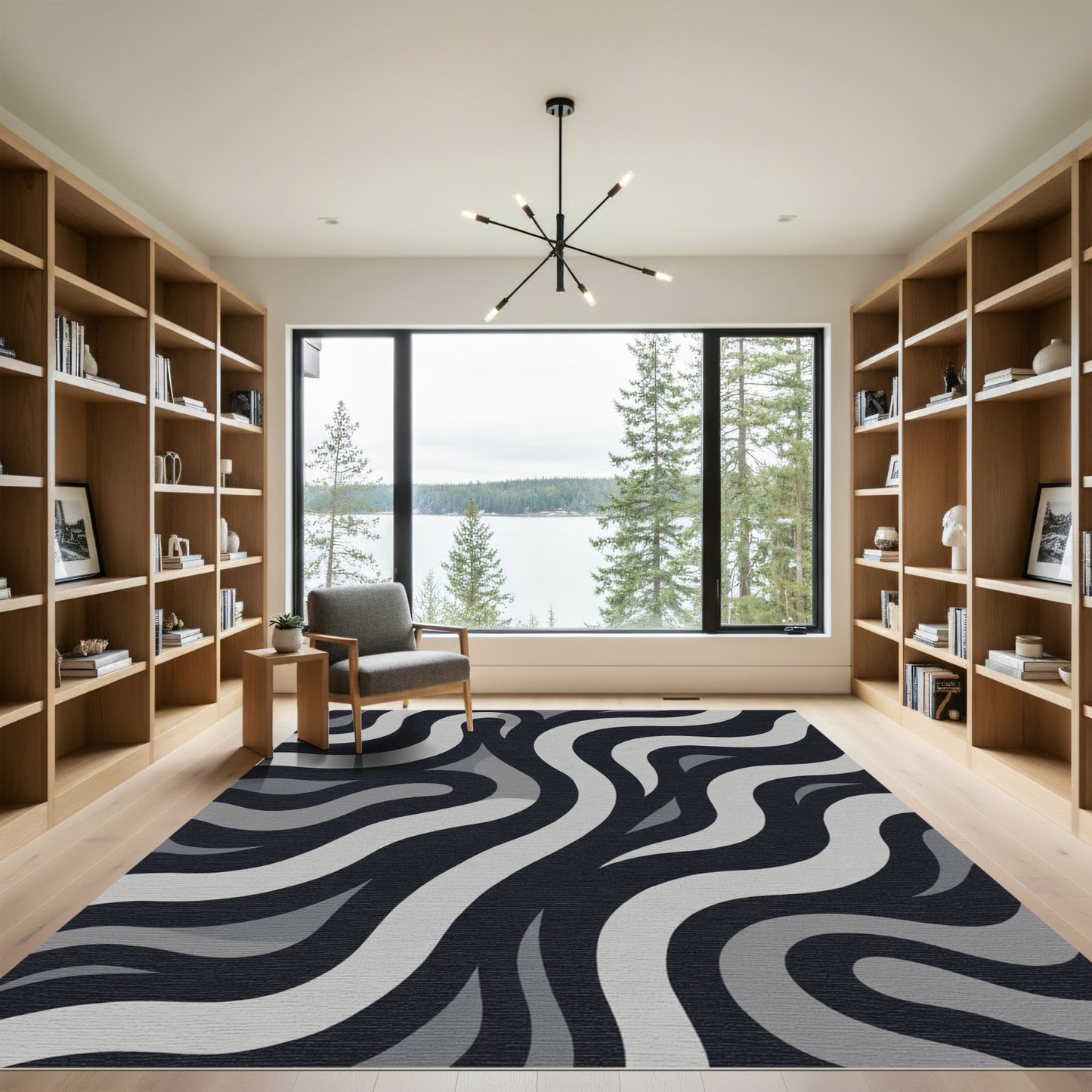 Dark Gray Abstract Wave Organic Rug