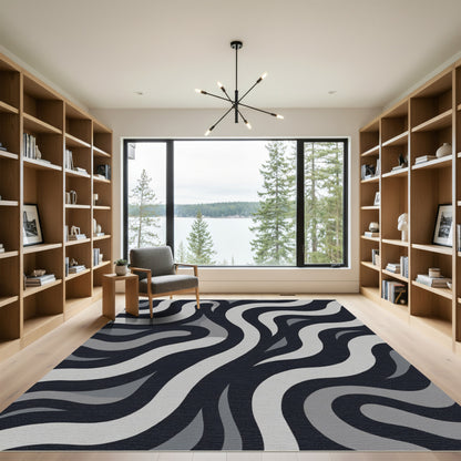 Dark Gray Abstract Wave Organic Rug
