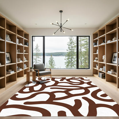 Chocolate Abstract Wavy Lines Rug