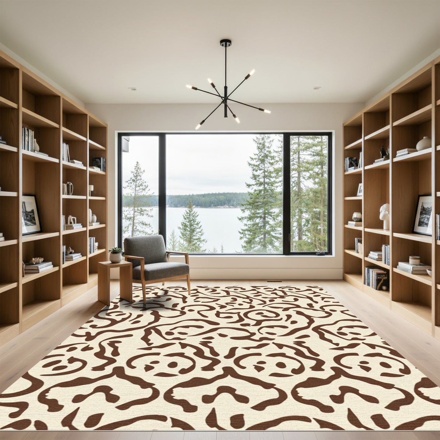 Cream Brown Organic Swirl Rug