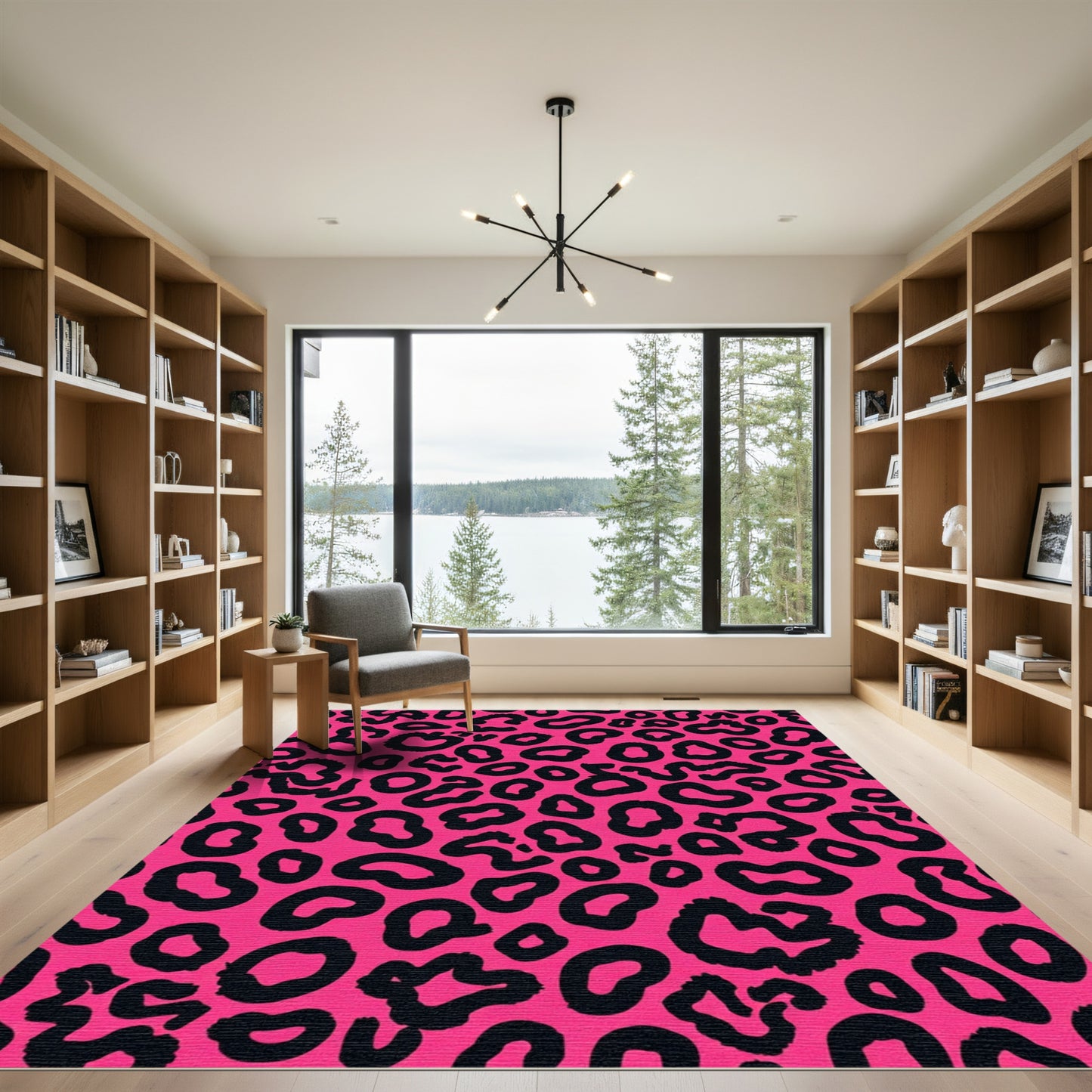 Hot Pink Black Leopard Spots Rug