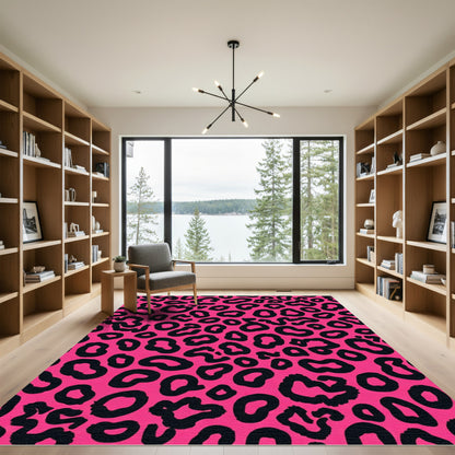 Hot Pink Black Leopard Spots Rug