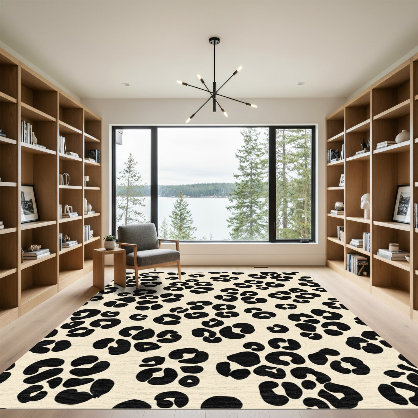 Cream Black Spotted Animal Print Rug