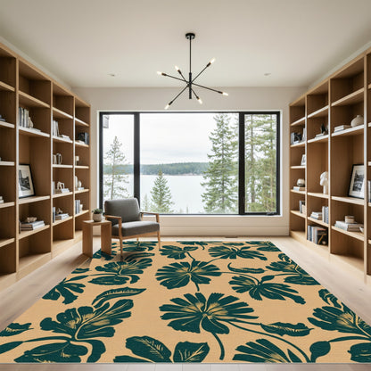 Deep Teal Floral Silhouette Meadow Rug