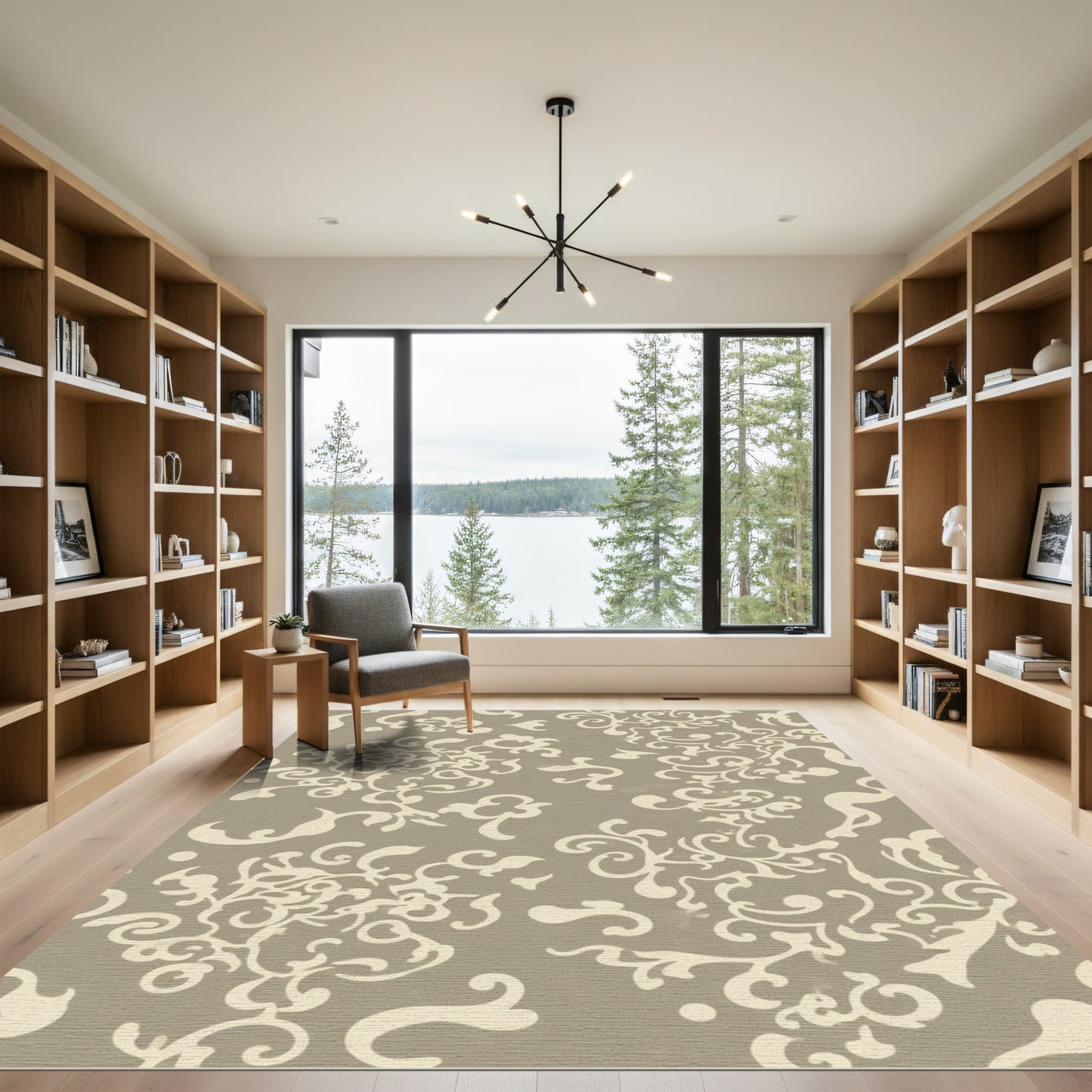 Cream Abstract Floral Swirl Rug