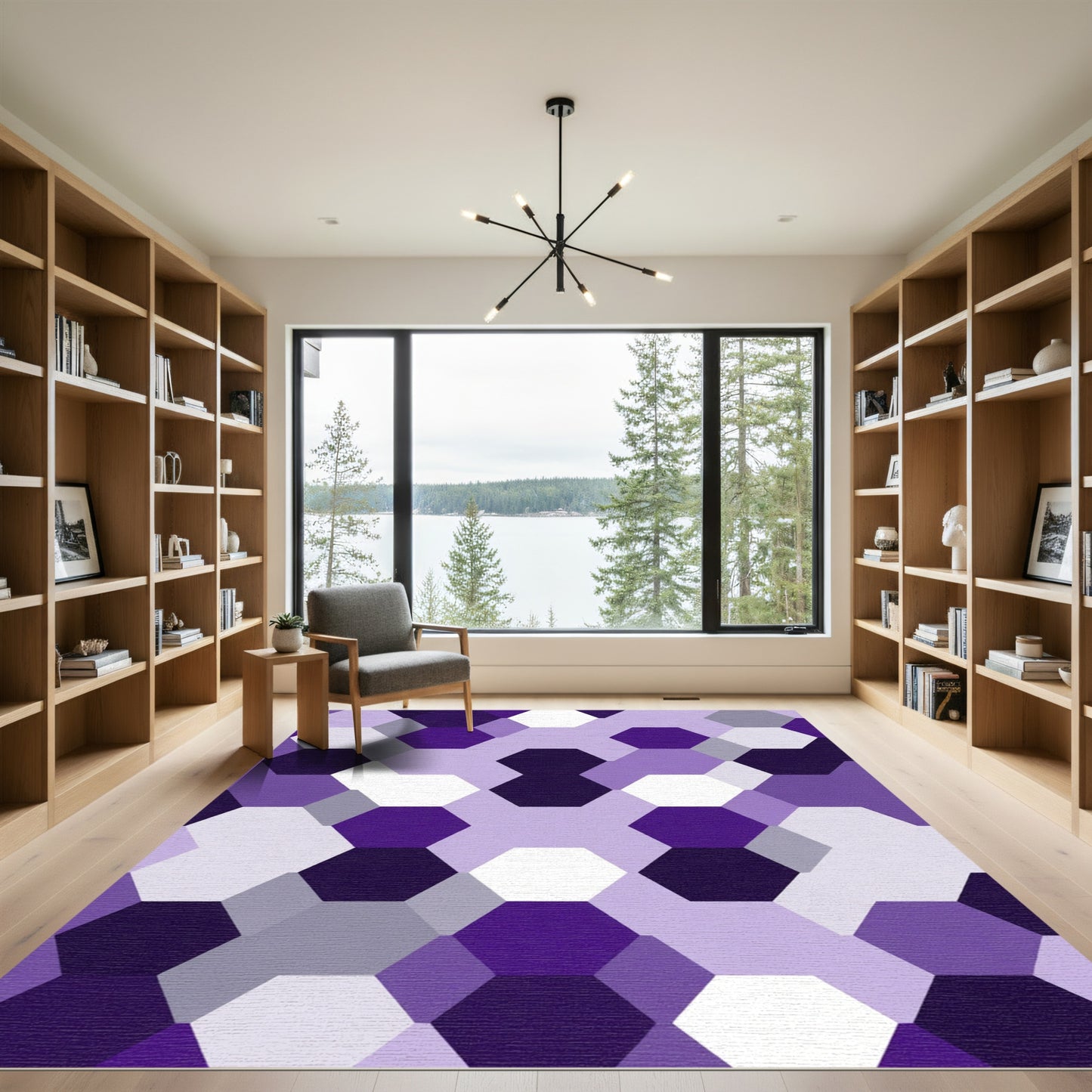 Purple Hexagonal Geometric Collage Rug