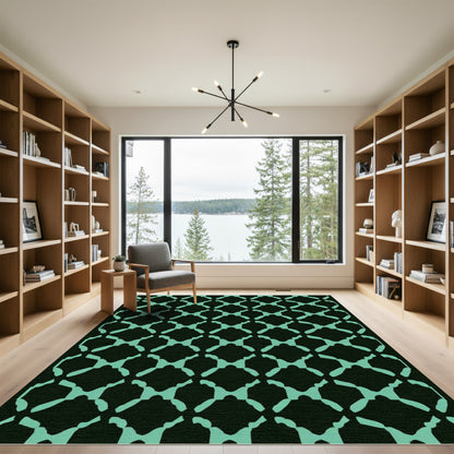 Teal Lattice Geometric Arrangement Rug