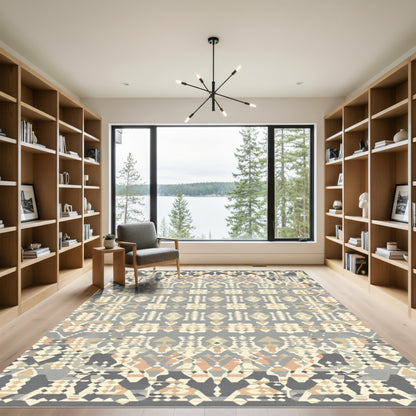 Neutral Ethnic Geometric Diamond Stripes Rug