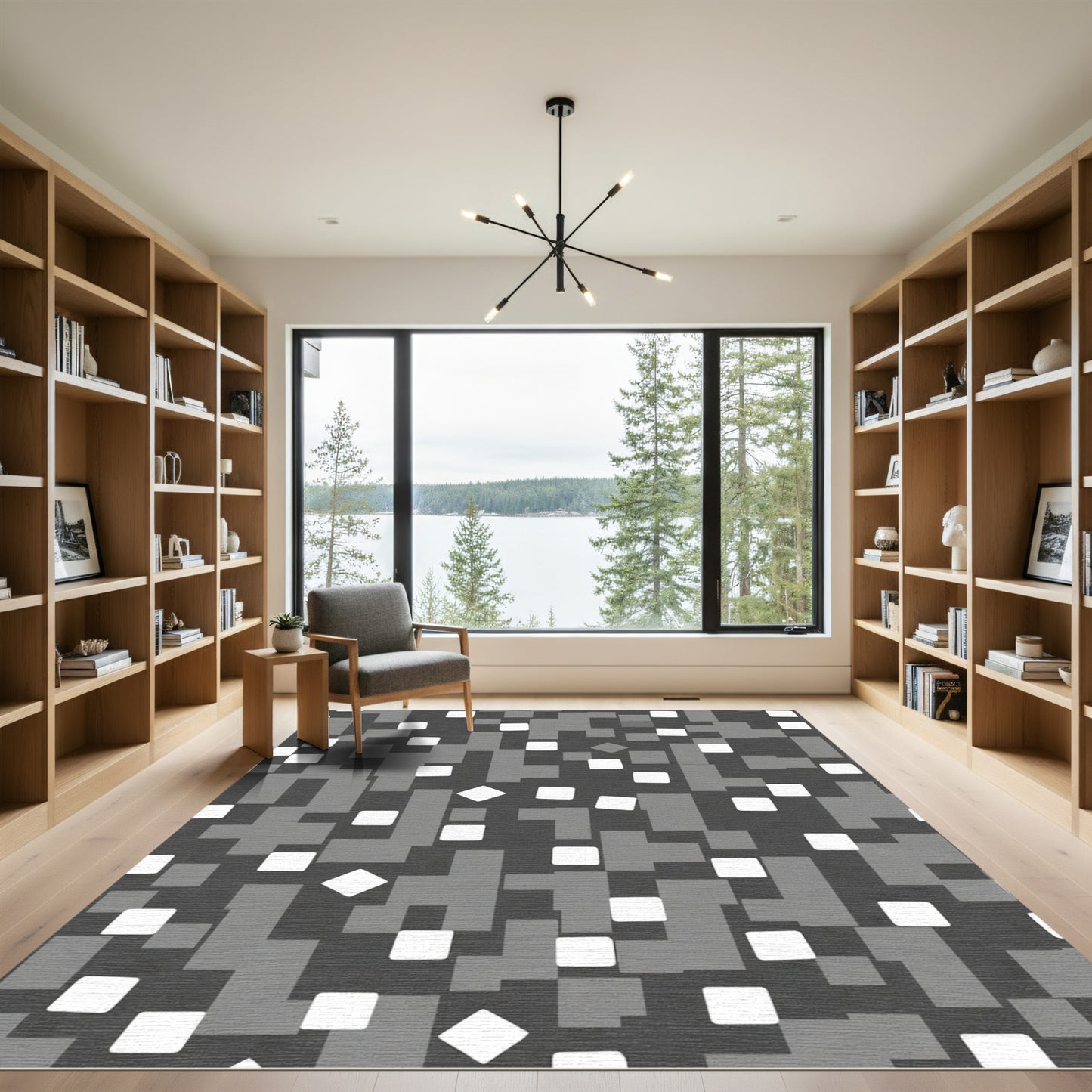 Monochromatic Gray Pixelated Squares Rug