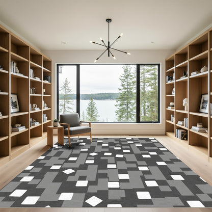 Monochromatic Gray Pixelated Squares Rug