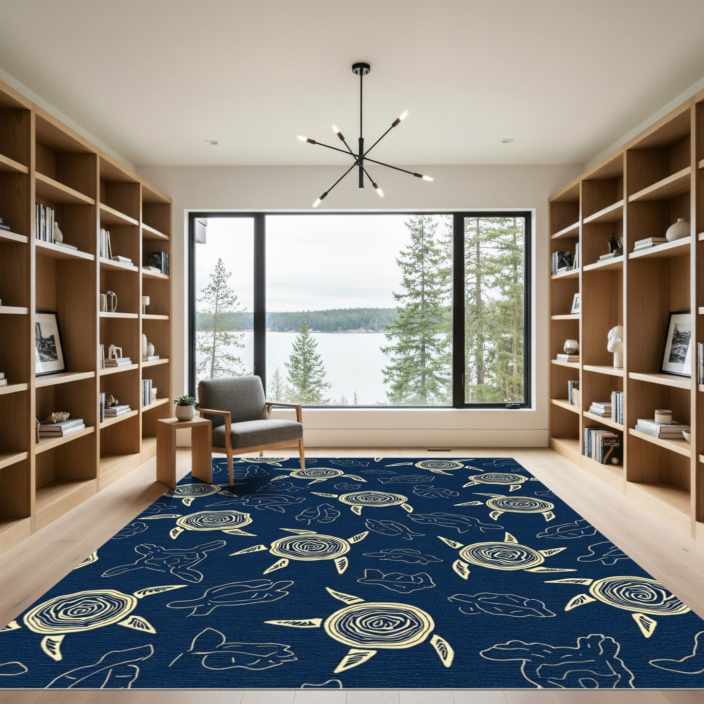 Cream Sea Turtle Marine Life Pattern Rug