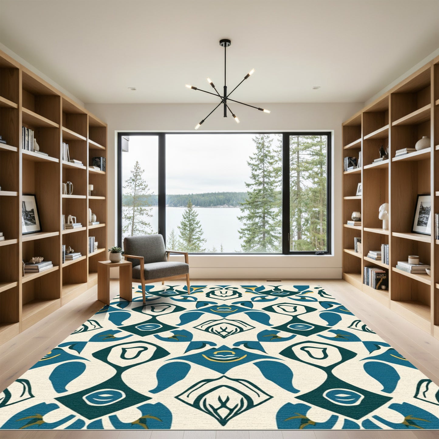 Teal Yellow Abstract Geometric Repeating Rug