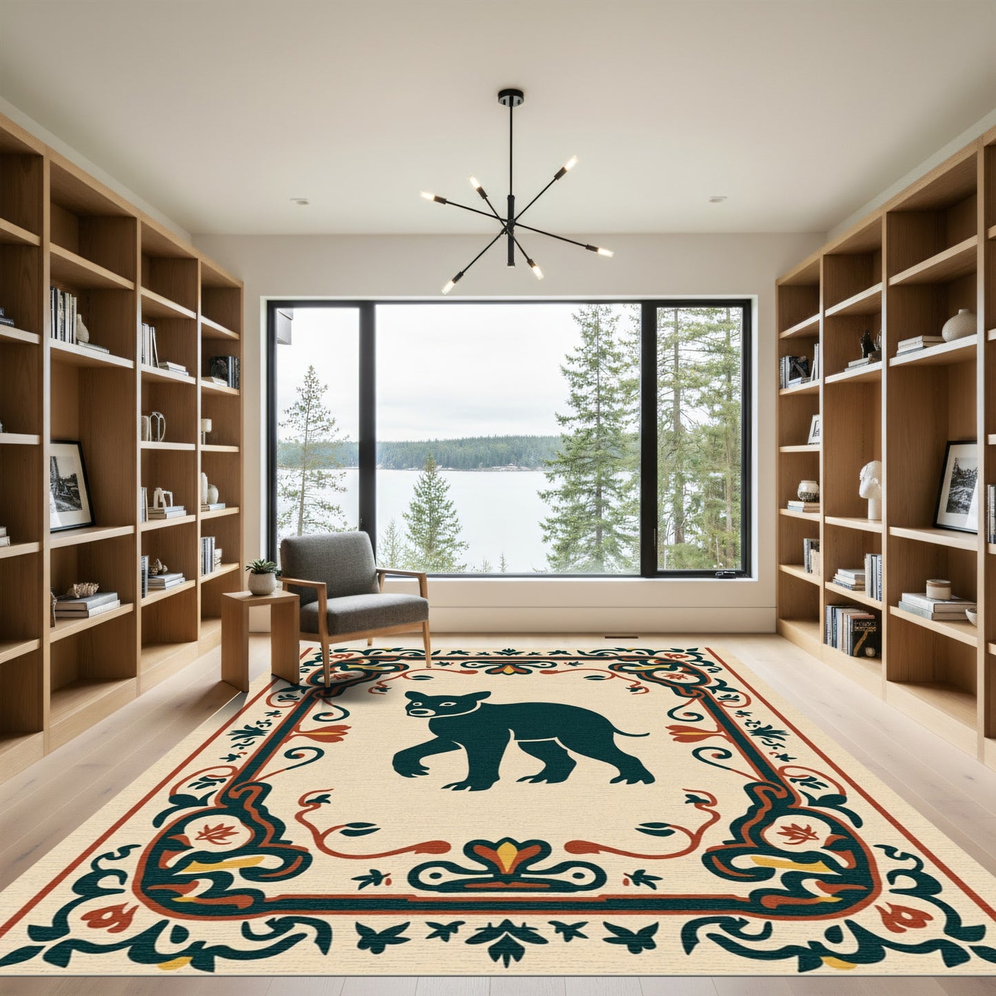 Dark Blue Walking Bear Motif Rug