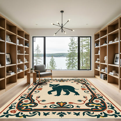 Dark Blue Walking Bear Motif Rug