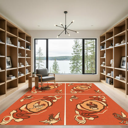 Orange Roosters Whimsical Farm Animal Rug