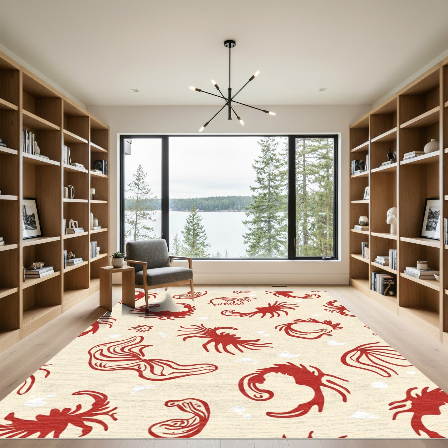 Crimson Winged Creatures Cream Rug