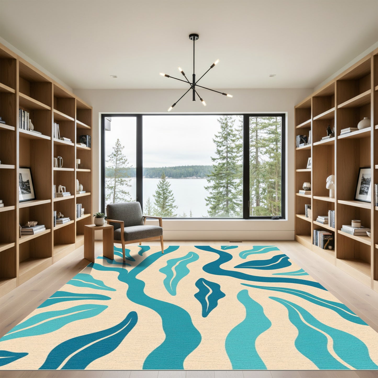 Oceanic Blue Abstract Organic Shapes Rug