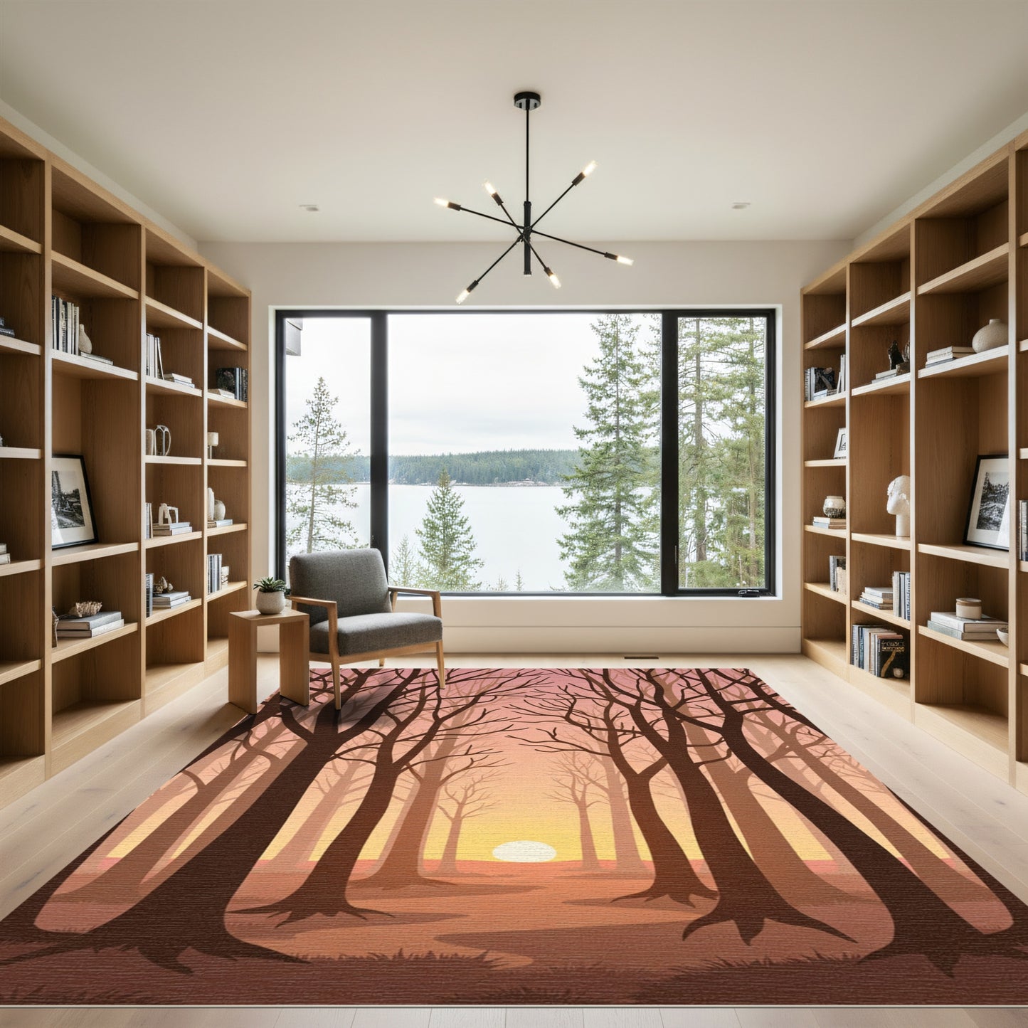 Earthy Tones Forest Path Sunset Rug