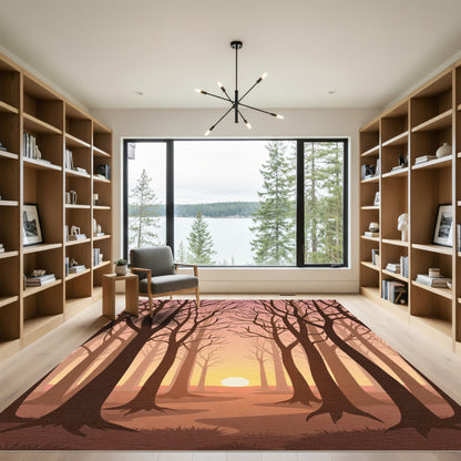 Earthy Tones Forest Path Sunset Rug