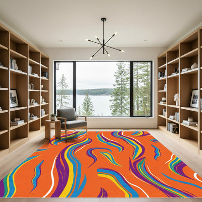 Vibrant Orange Abstract Swirl Rug