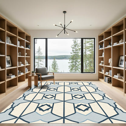 Cream Navy Geometric Shield Medallion Rug