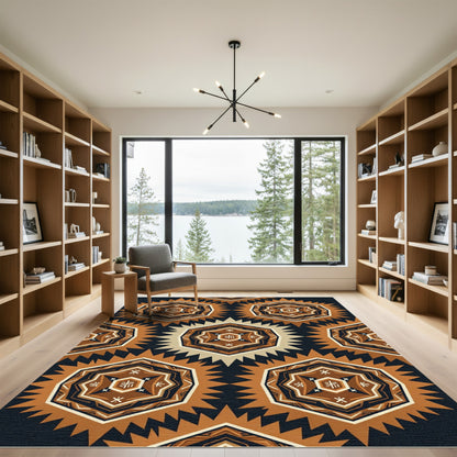 Brown Hexagonal Tribal Geometric Repeat Rug
