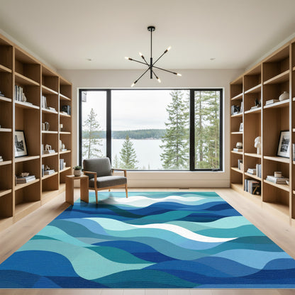 Oceanic Wave Layers Abstract Blue Rug