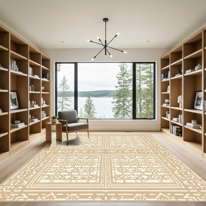 Neutral Tan Geometric Panel Rug