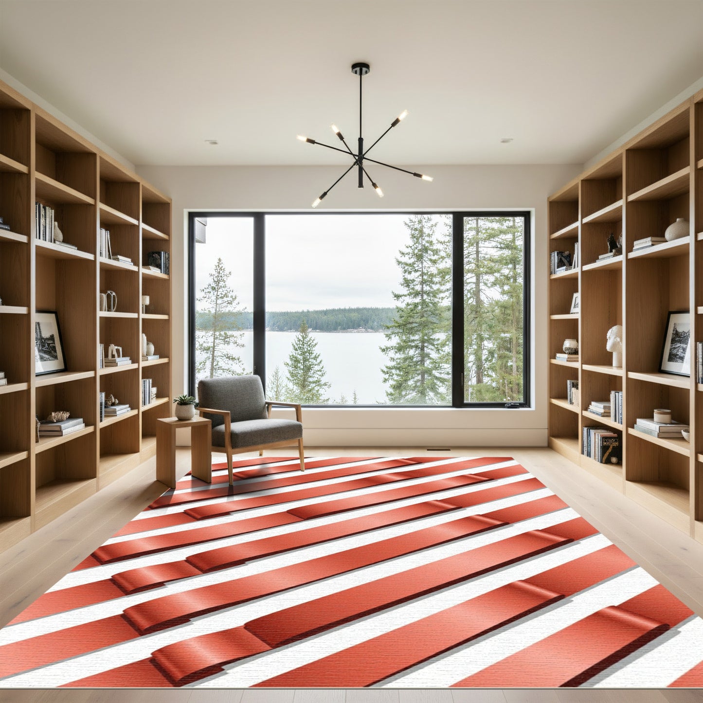 Coral Ribbon Diagonal Stripe Rug