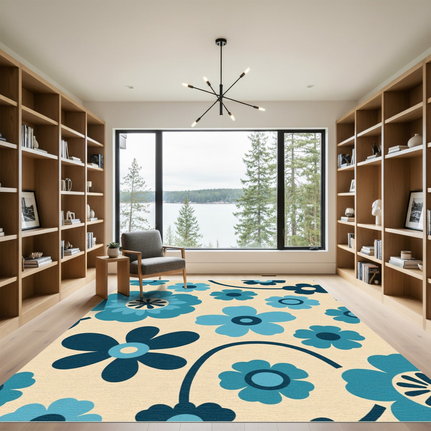 Retro Blue Floral Bloom Rug