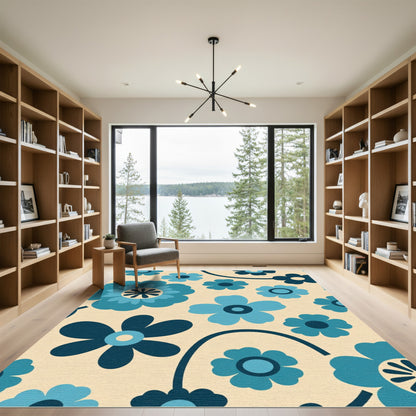 Retro Blue Floral Bloom Rug