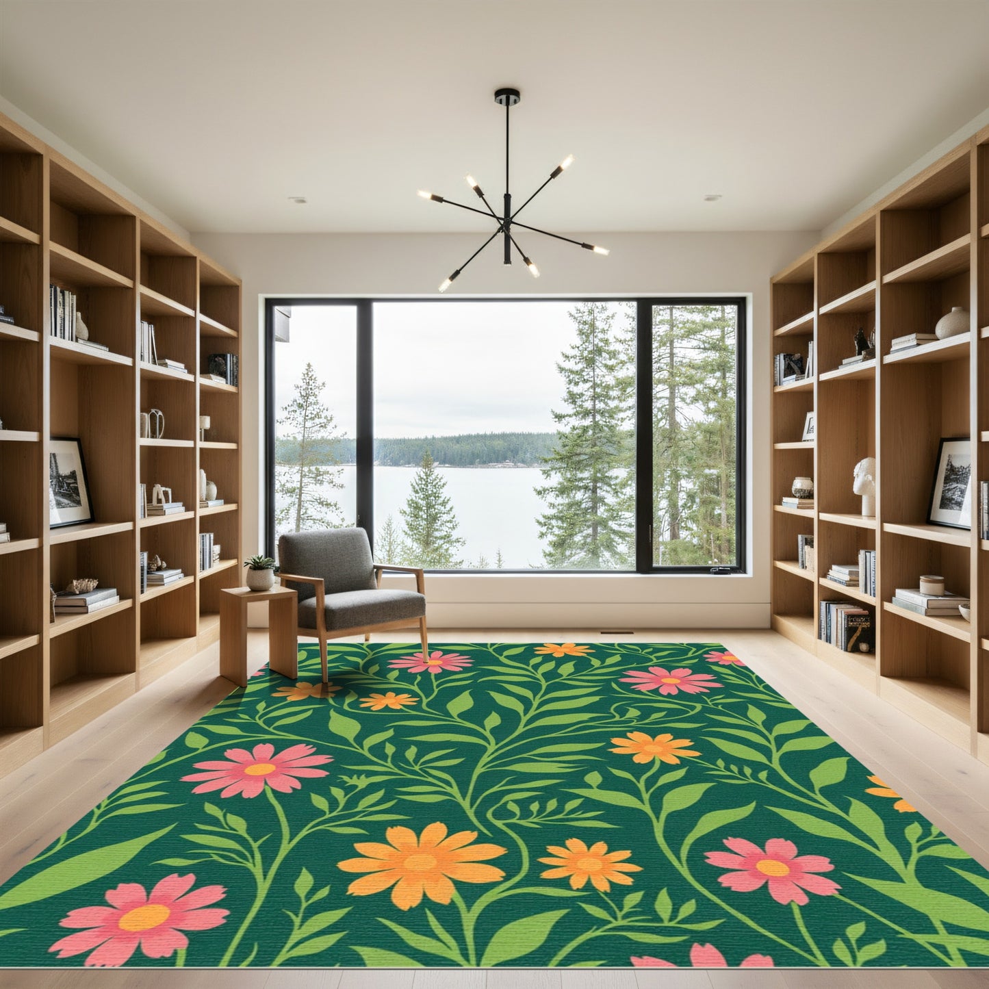Pink Orange Blossom Vine Garden Rug
