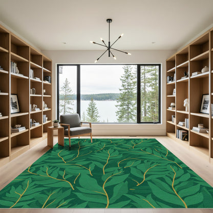 Deep Emerald Tropical Leaf Foliage Rug