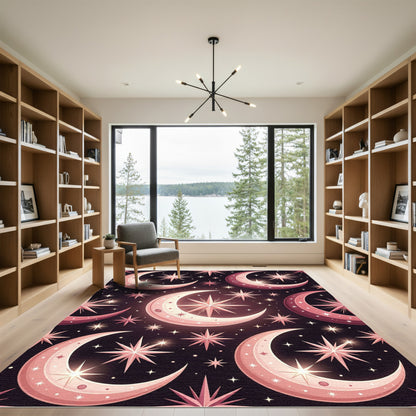 Pink Celestial Moon and Star Garland Rug