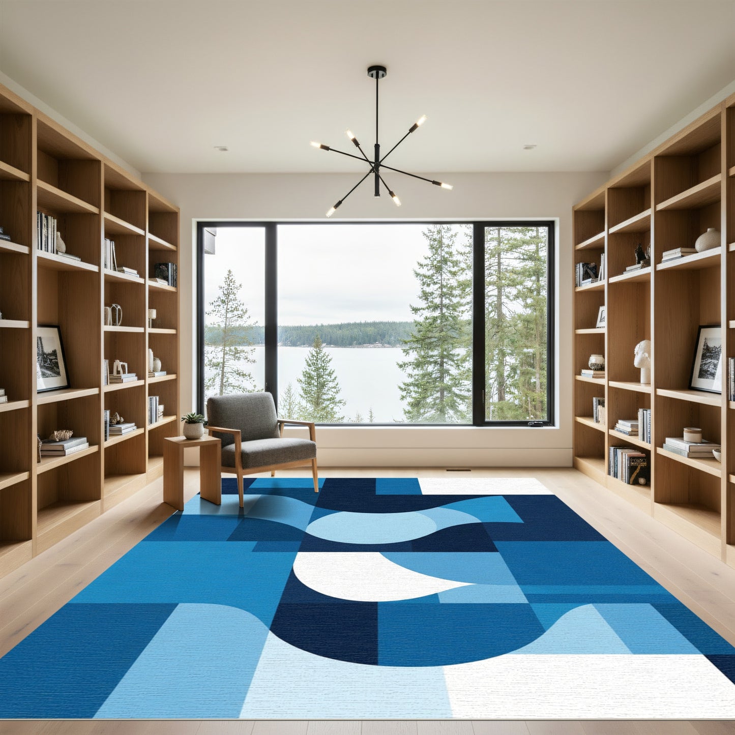 Deep Blue Abstract Geometric Wave Rug