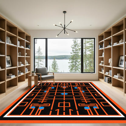 Orange Blue Geometric Grid Abstract Rug