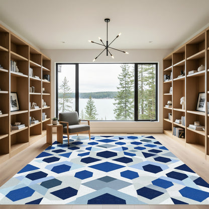 Modern Sapphire Geometric Hexagon Rug