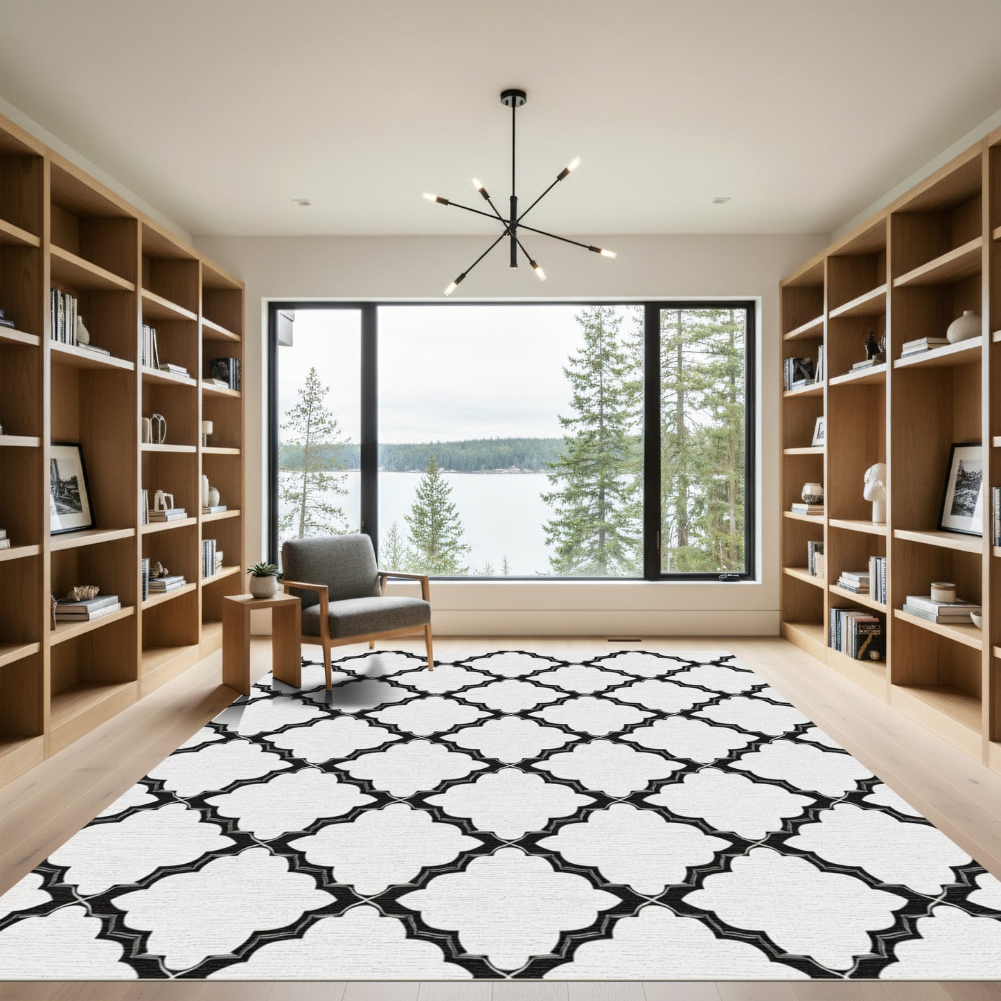 Monochromatic Quatrefoil Geometric Interlocking Rug