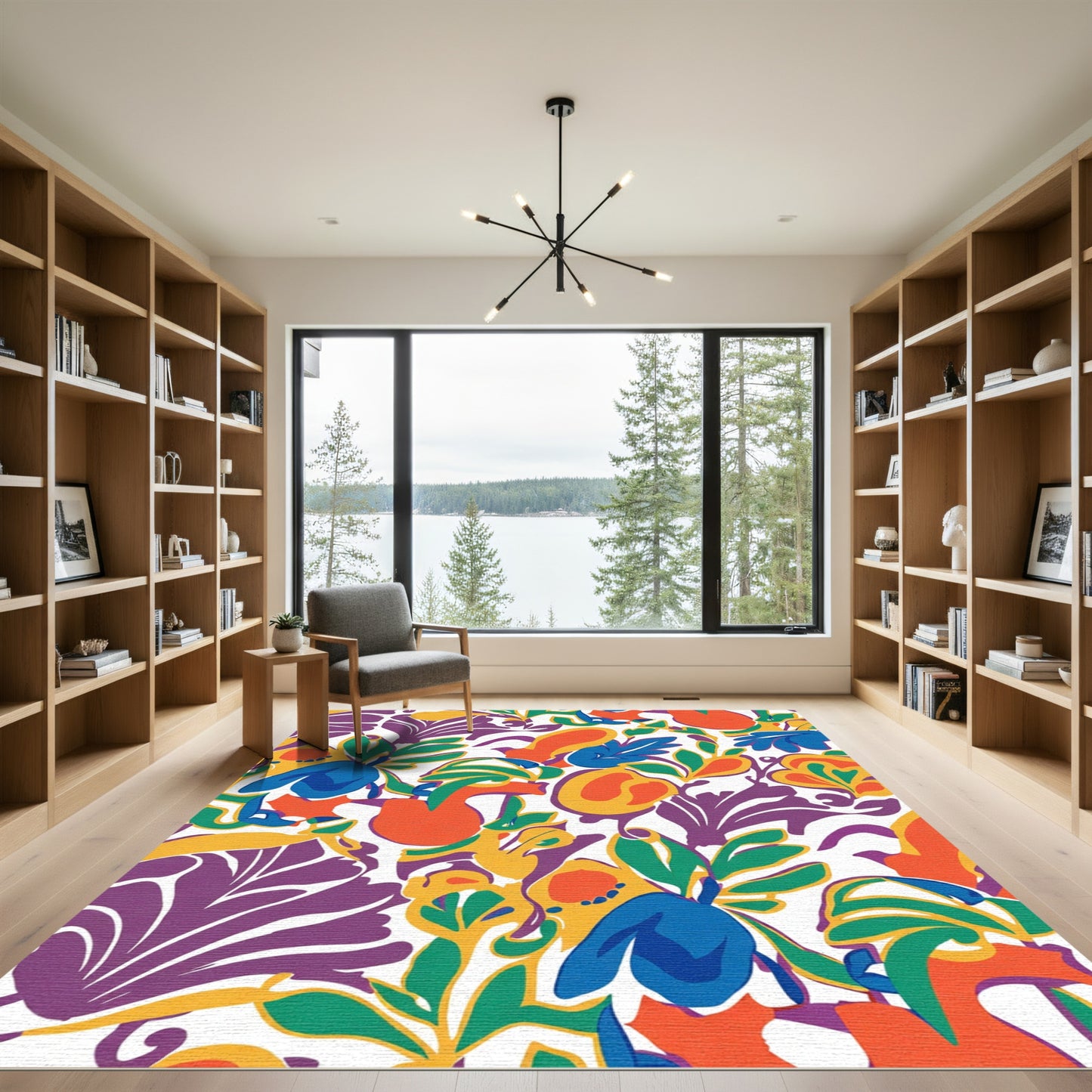 Vibrant Floral Foliage Abstract Rug
