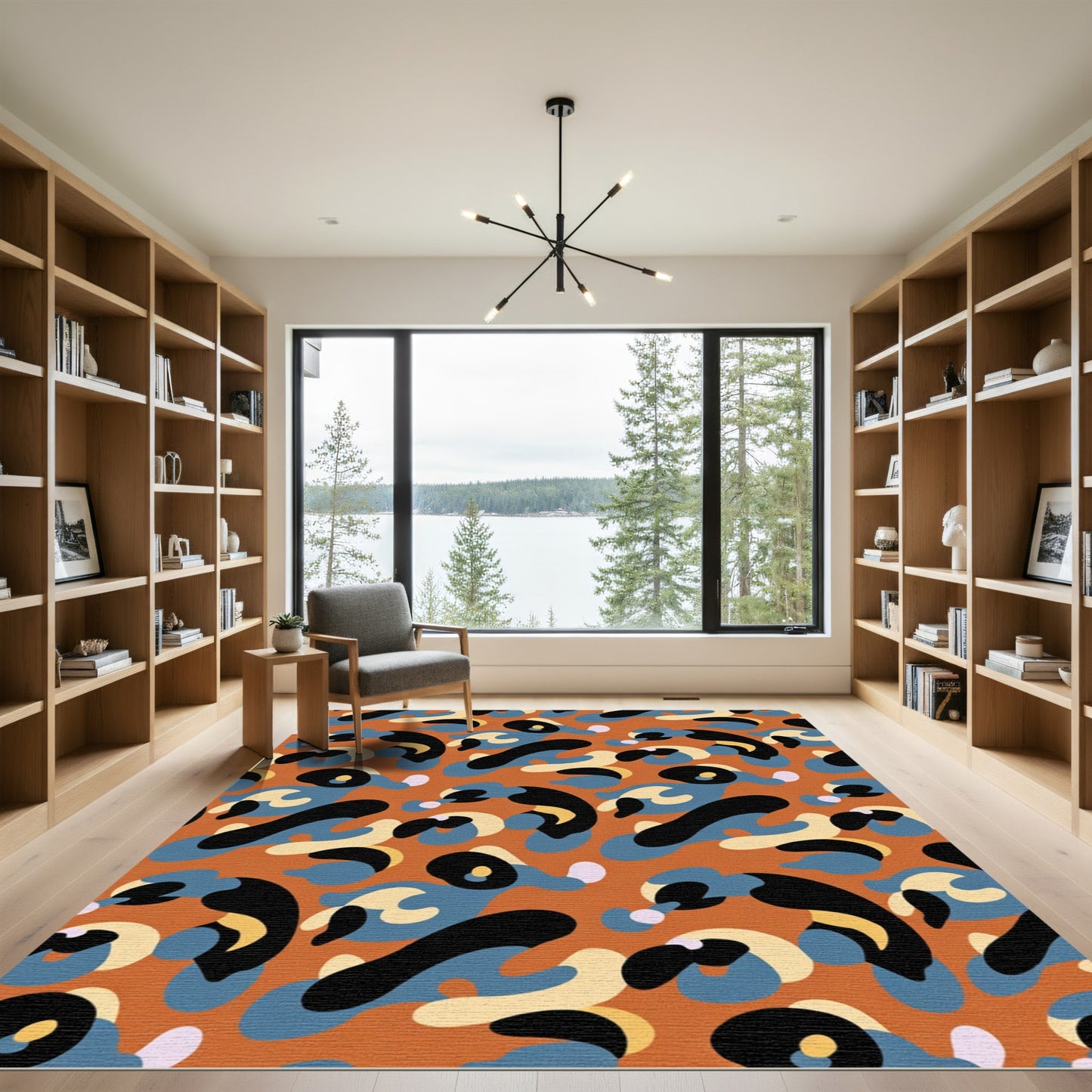 Bold Orange Abstract Organic Forms Rug