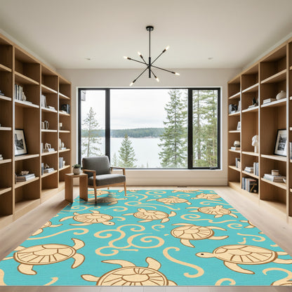 Ocean Life Turtle Swirl Teal Rug
