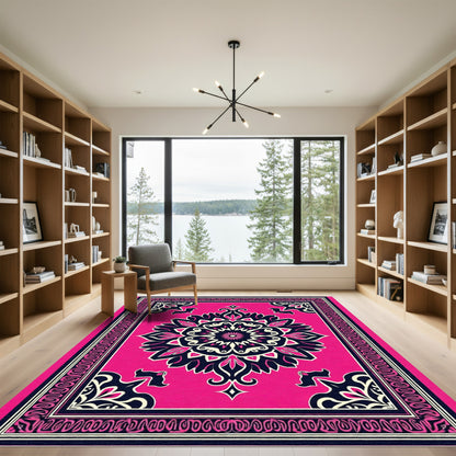 Vibrant Pink Floral Mandala Rug