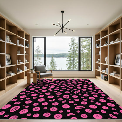 Vibrant Pink Circles Abstract Composition Rug