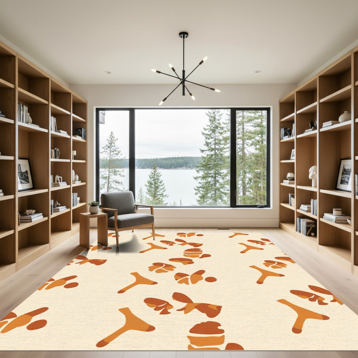 Earthy Brown Abstract Organic Shapes Rug