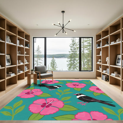 Tropical Pink Hibiscus Bird Garden Rug