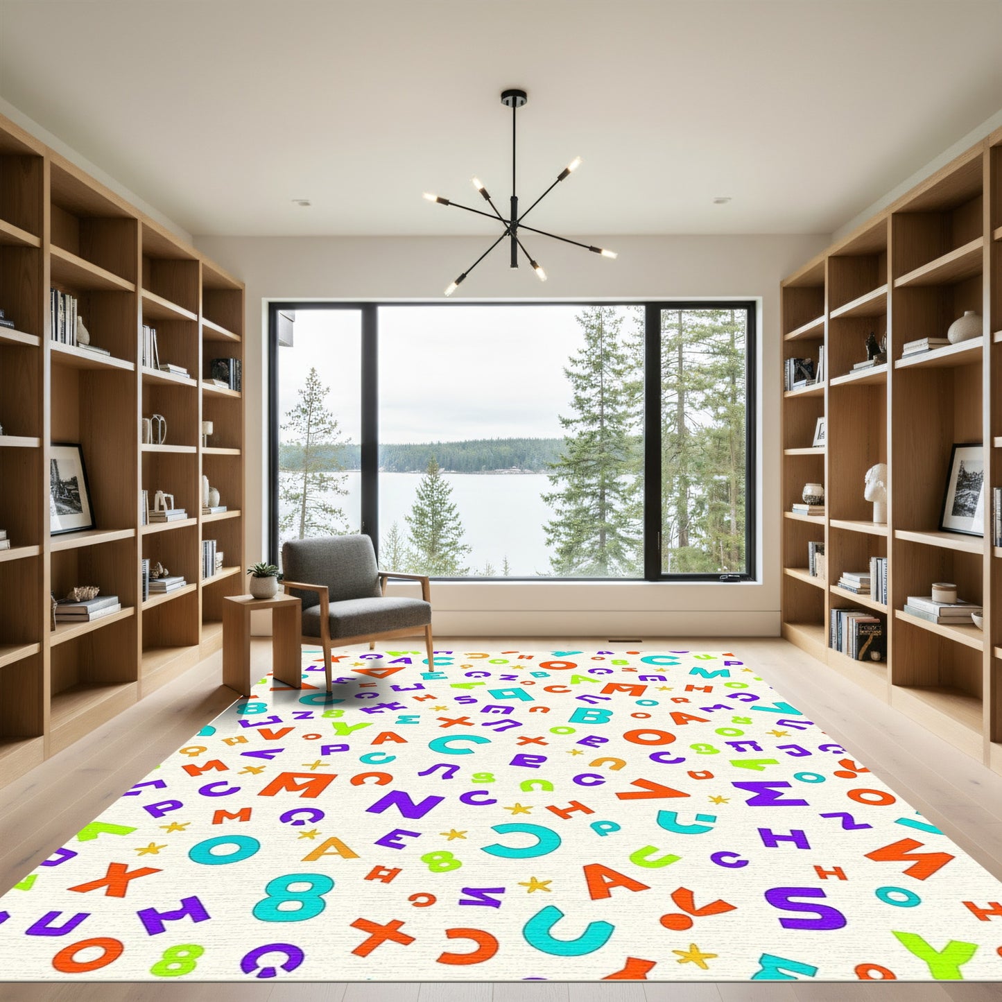 Multicolor Alphabet Numeric Shapes Collage Rug