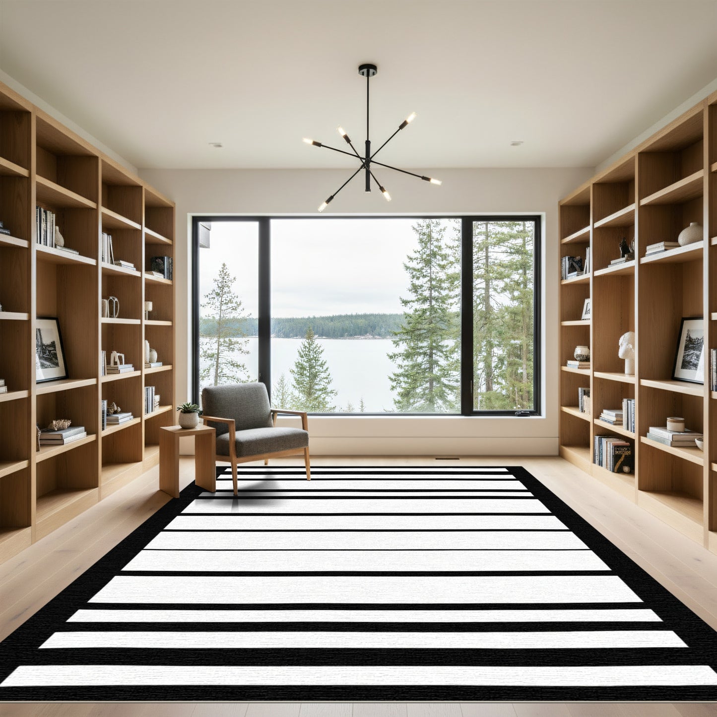 Bold Black and White Horizontal Stripes Rug