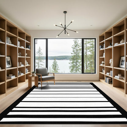 Bold Black and White Horizontal Stripes Rug