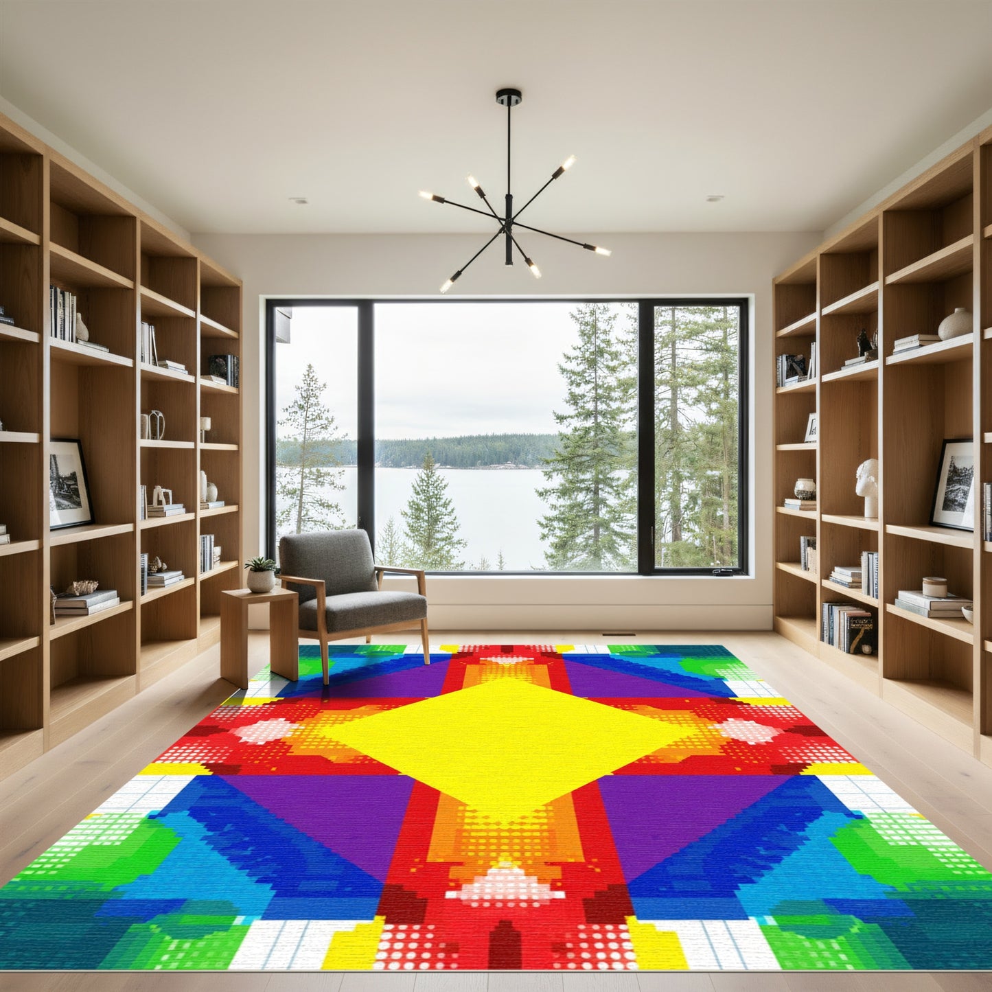 Vibrant Geometric Layered Diamond Rug