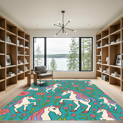 Whimsical Unicorn Floral Meadow Rug